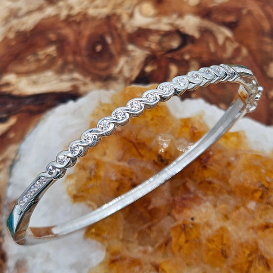 925 Sterling Silver Bangle With Cubic Zirconia. Bracelet.