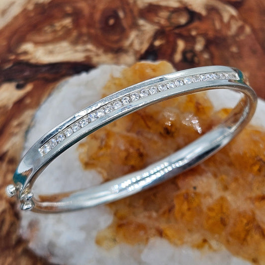 925 Sterling Silver Bangle With Cubic Zirconia. Bracelet.