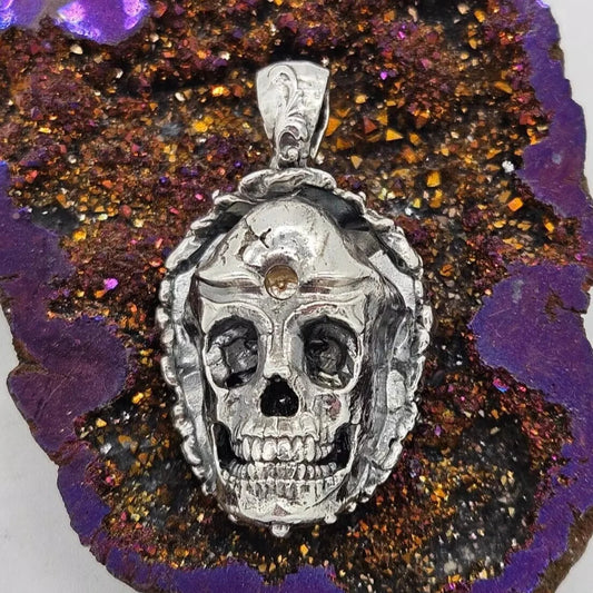 "Shot in the head" Sterling Silver 925 Skull Pendant. New.